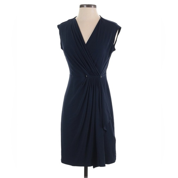 Michael Kors navy blue sleeveless draped jersey wrap effect dress - Small - Picture 2 of 2